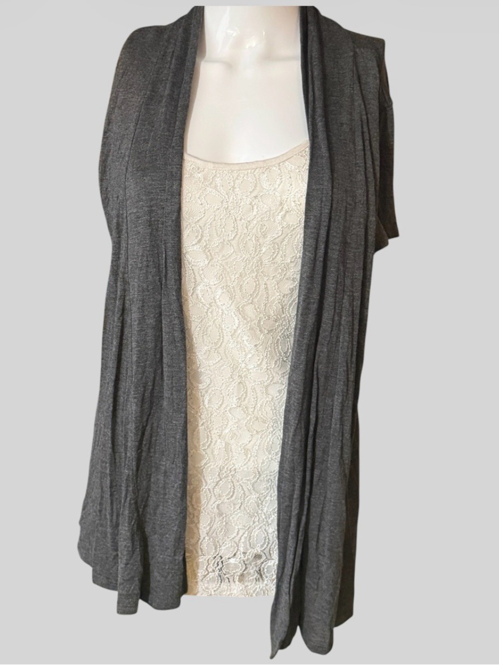 Lavish Charcoal Gray short sleeve Drape Front layered top